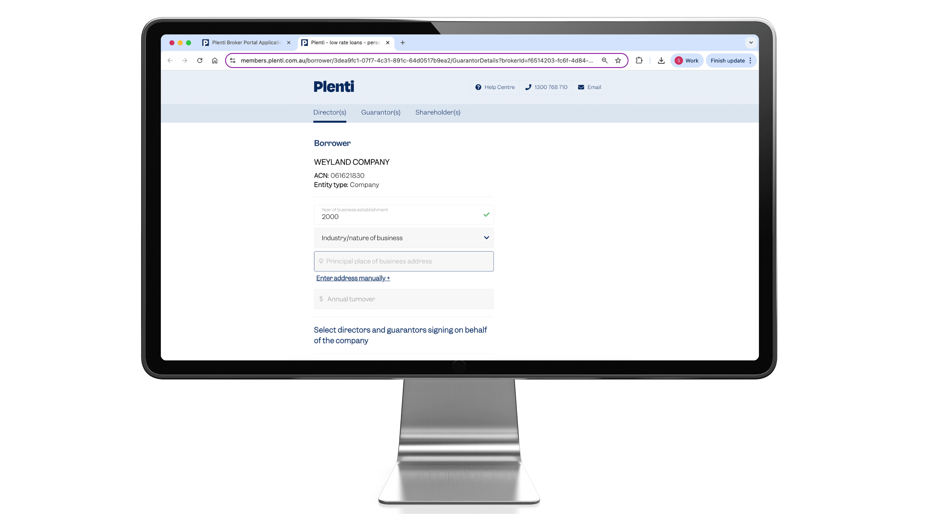 Broker finalising a commercial car loan application