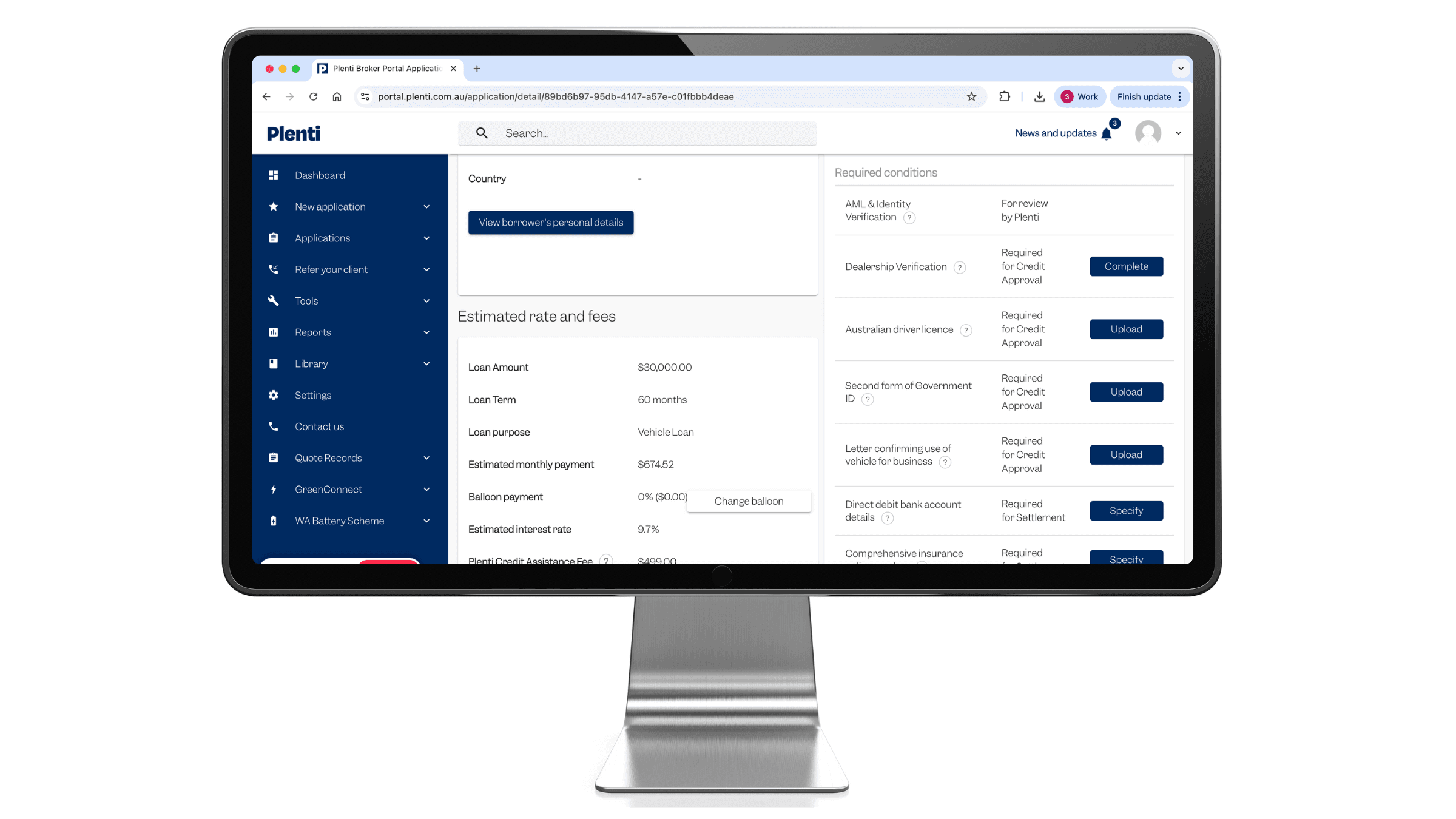 Broker uploading settlement documents for a commercial car loan