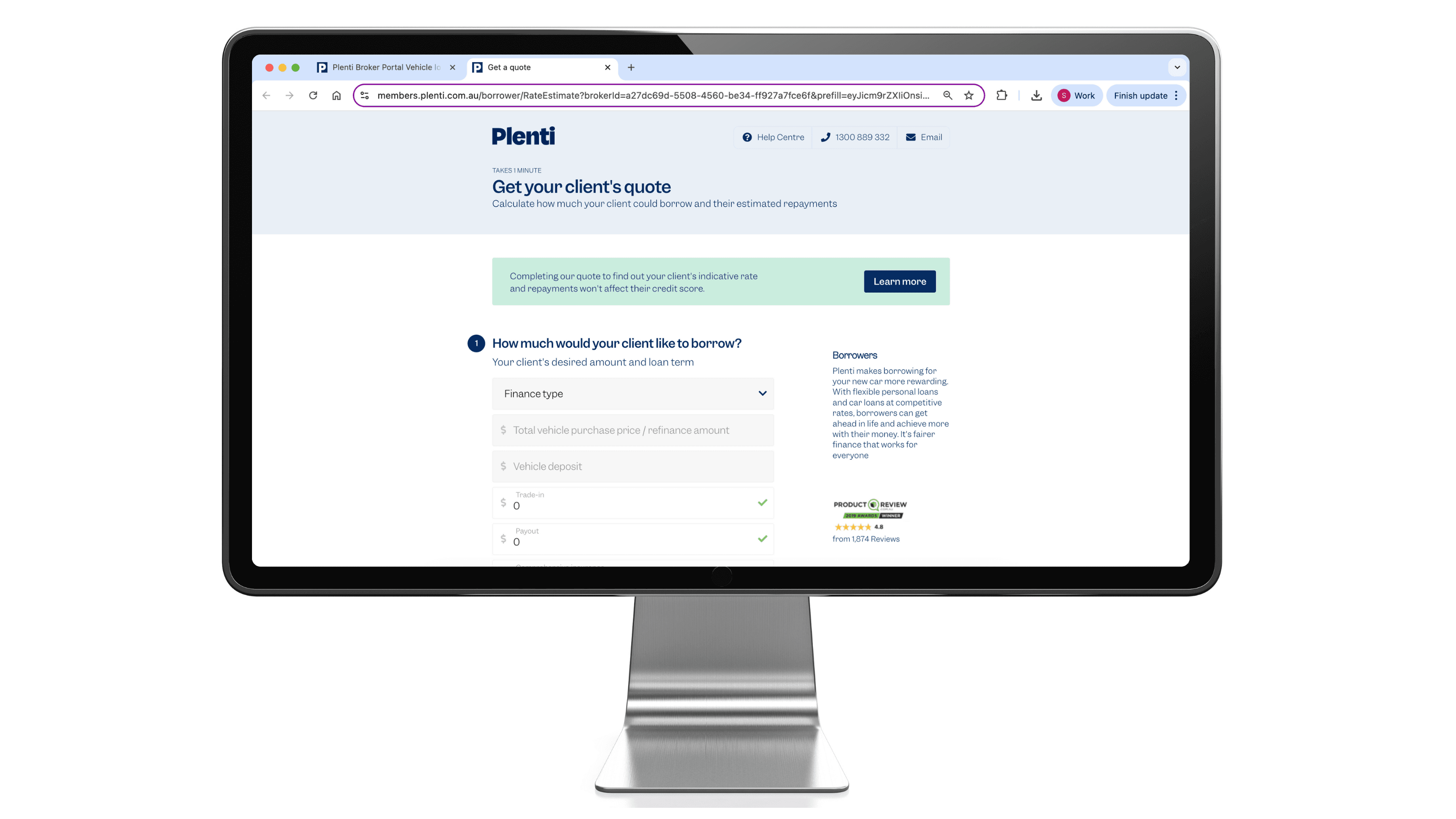 Broker starting a new car loan application in the Broker Portal