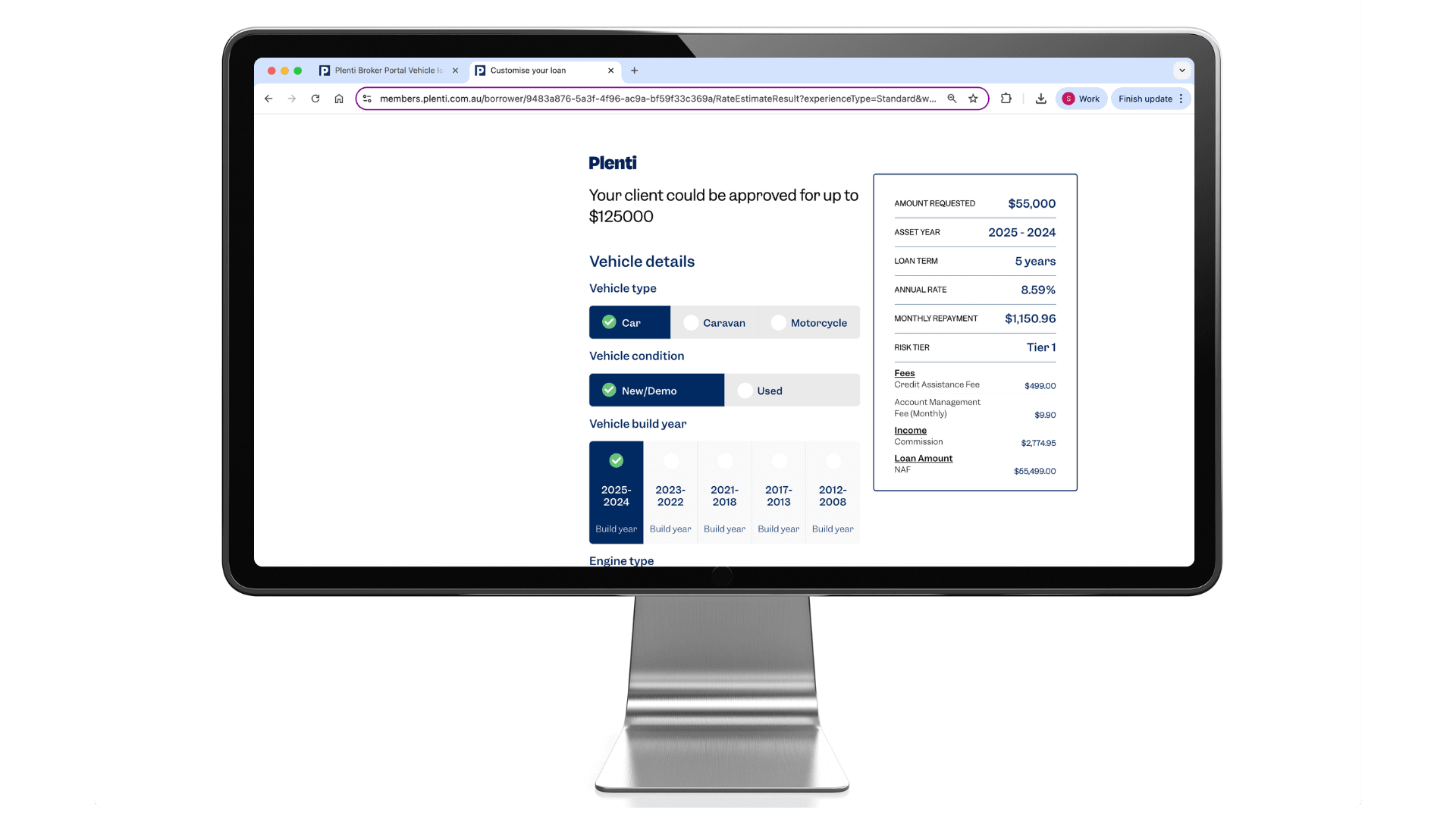 Broker finalising a car loan application