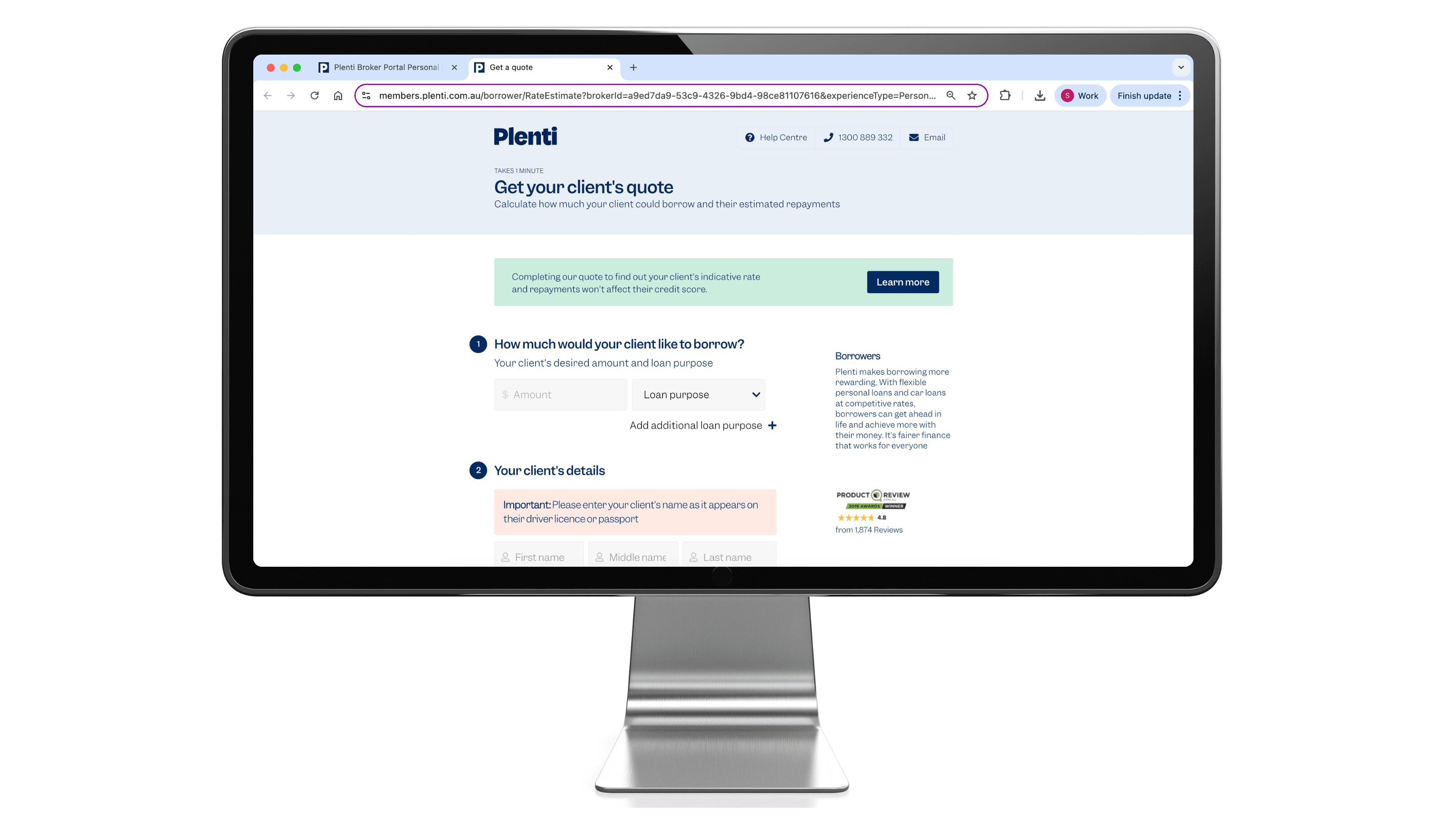 Broker starting a new car loan application in the Broker Portal