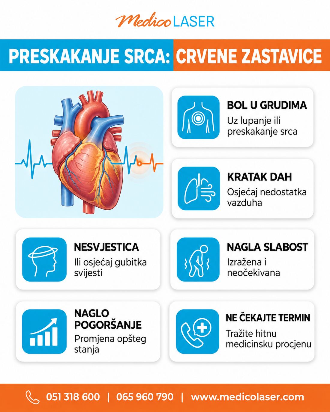 Šest crvenih zastavica uz preskakanje i lupanje srca