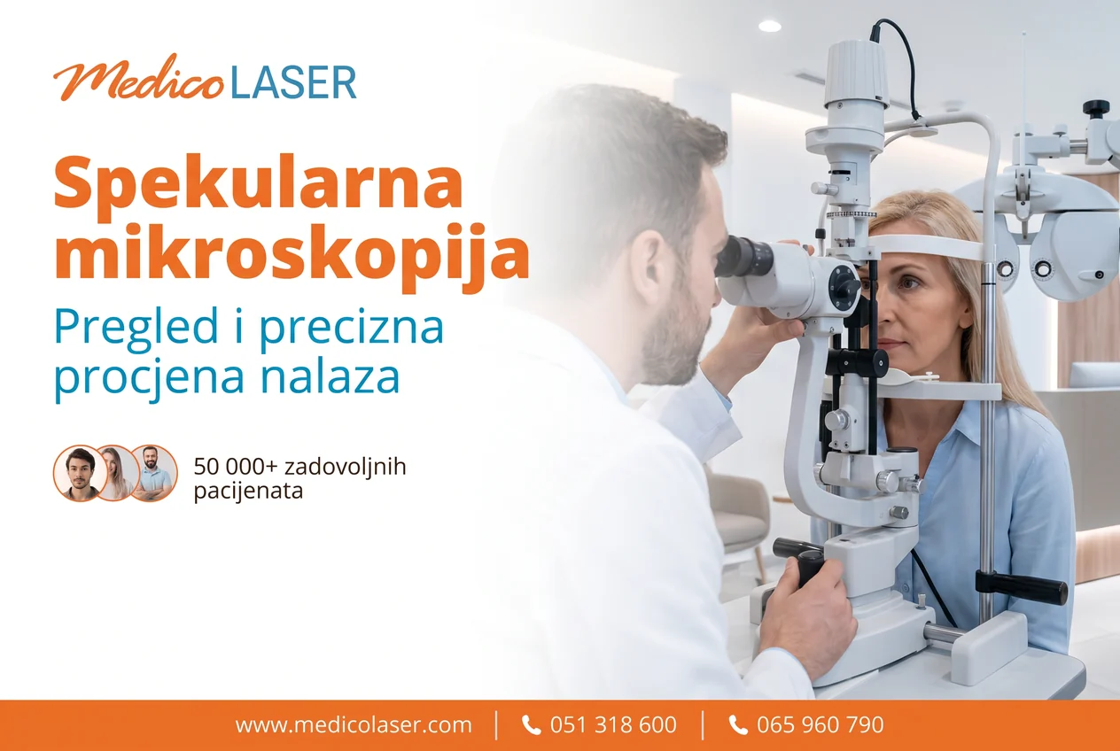 Spekularna mikroskopija rožnjače - pacijentkinja pred aparatom sa ekranom na dodir