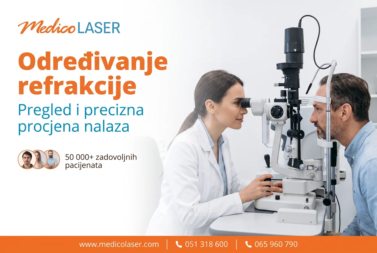 Određivanje dioptrije - ljekar namješta aparat pred pacijentom u Medico Laseru