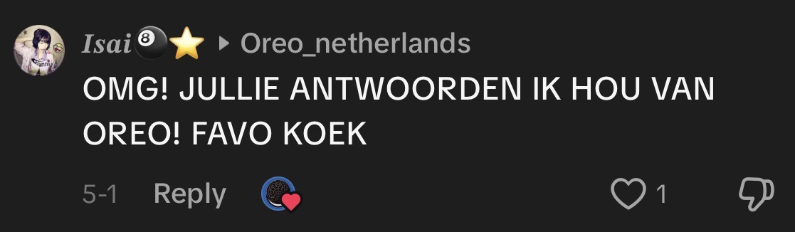 Isai: OMG! JULLIE ANTWOORDEN IK HOU VAN OREO! FAVO KOEK