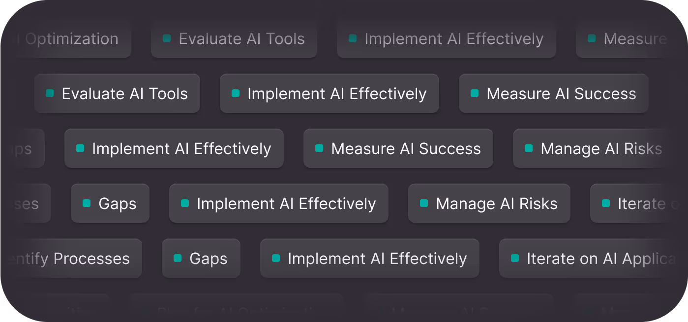 You'll learn how to identify processes and gaps, and prioritize AI applications, Plan for AI optimization, identify gaps, evaluate AI tools, implement AI effectively, Manage AI risk, and measure success