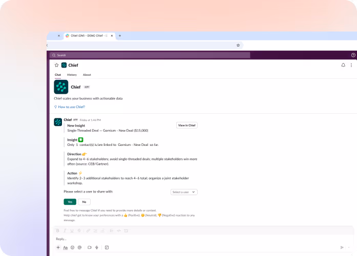 Chief delivers an insight in Slack.