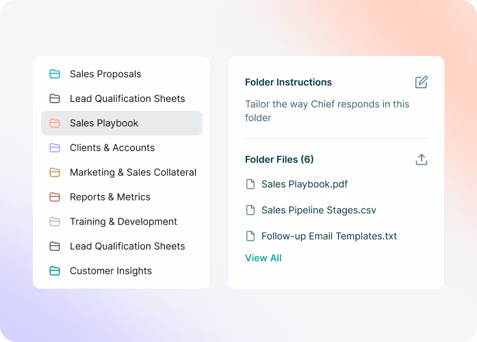 A user uploads documents to Chief so it's better informed on how deals move through the sales pipeline.