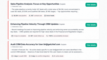 Screenshots showing what it looks like to get insights from Chief and chat with them.