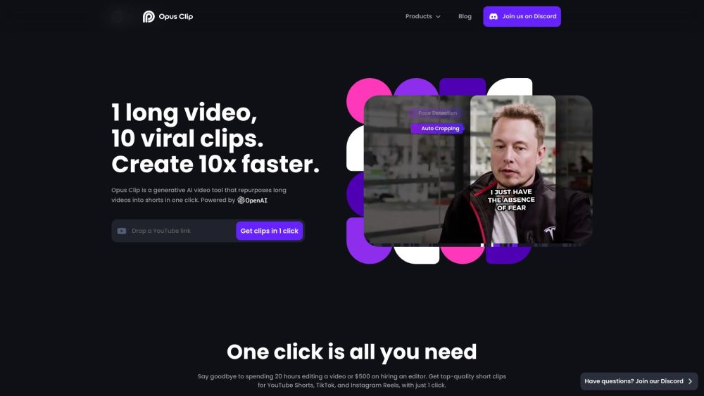 Een scherm van Opus Clip's interface met diverse video-bewerkingsopties