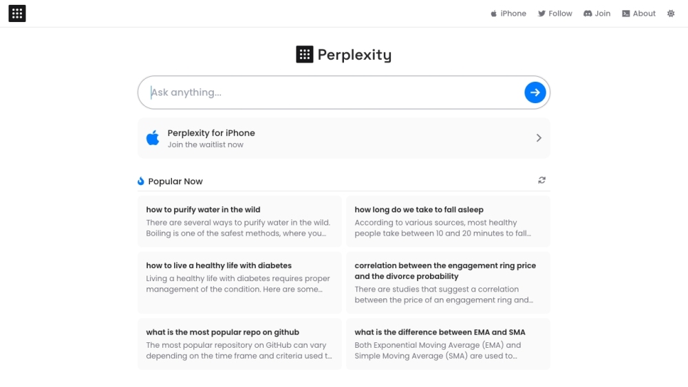Schermvoorbeeld van Perplexity AI website