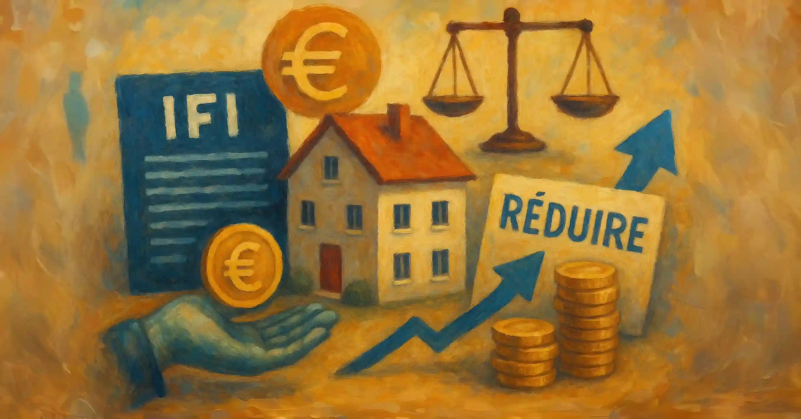 Optimisation IFI 2025 avec balance justice et stratégies légales réduction impôt fortune immobilière patrimoine