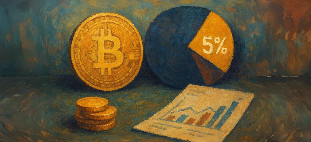 Bitcoin et graphique illustrant allocation 5 pourcent crypto dans portefeuille patrimonial