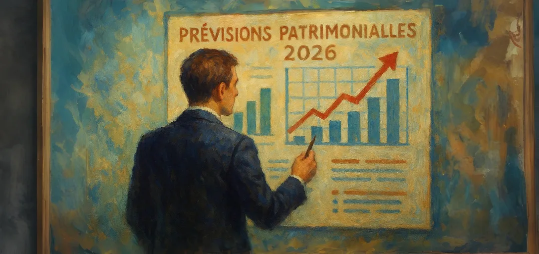 Graphique prévisions patrimoniales 2026 avec tendances investissement et fiscalité
