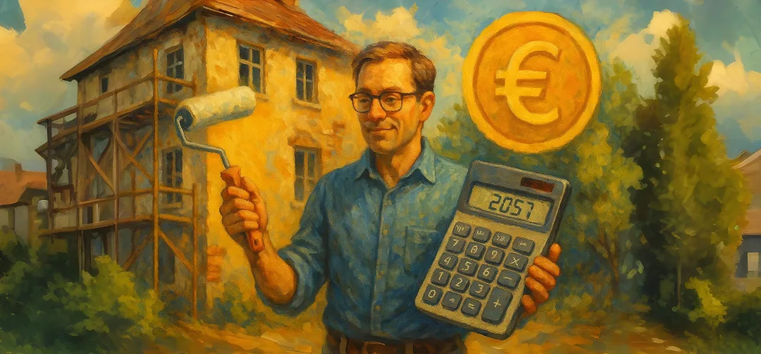 Propriétaire bailleur calculant les économies d'impôts grâce au déficit foncier sur travaux de rénovation immobilière