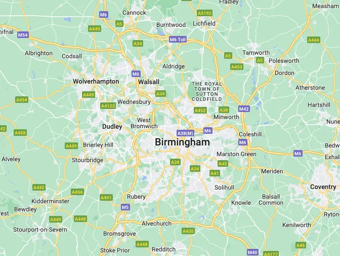 A map of birmingham showing the location of the area
