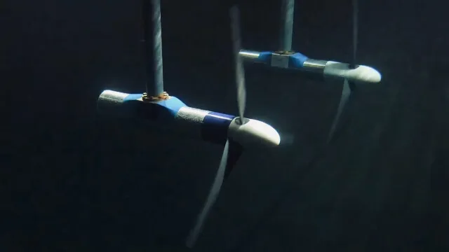 Cnc machined tidal turbines under water.