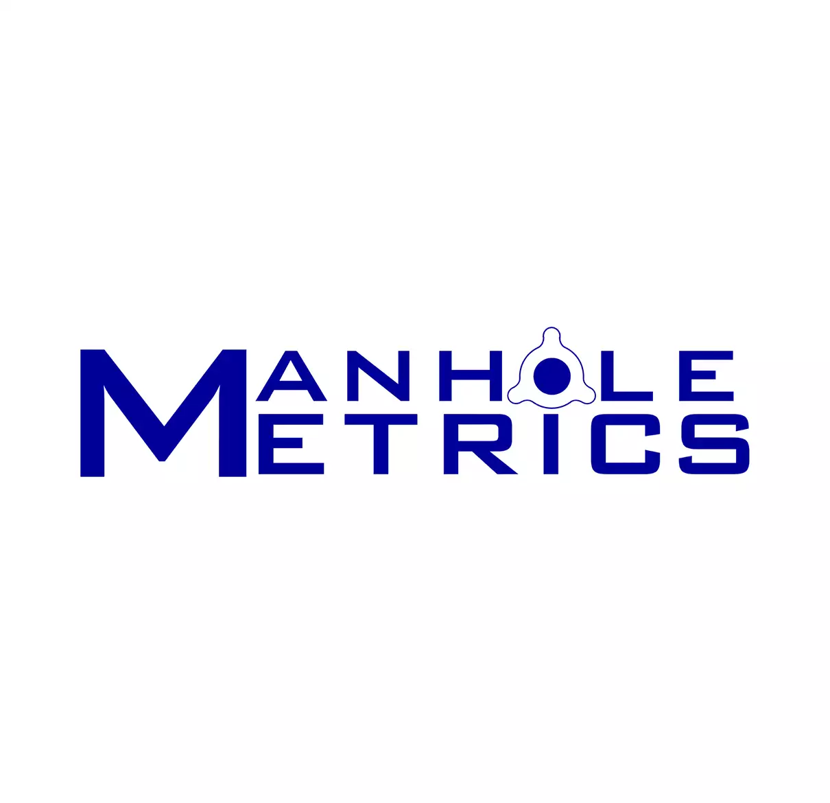 A blue and white logo with the words manhole metros