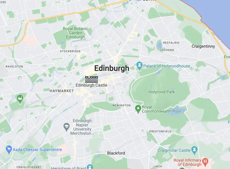 A map of edinburgh showing the location of the hospital