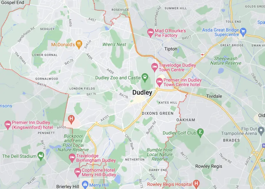 A map of the area of dudley