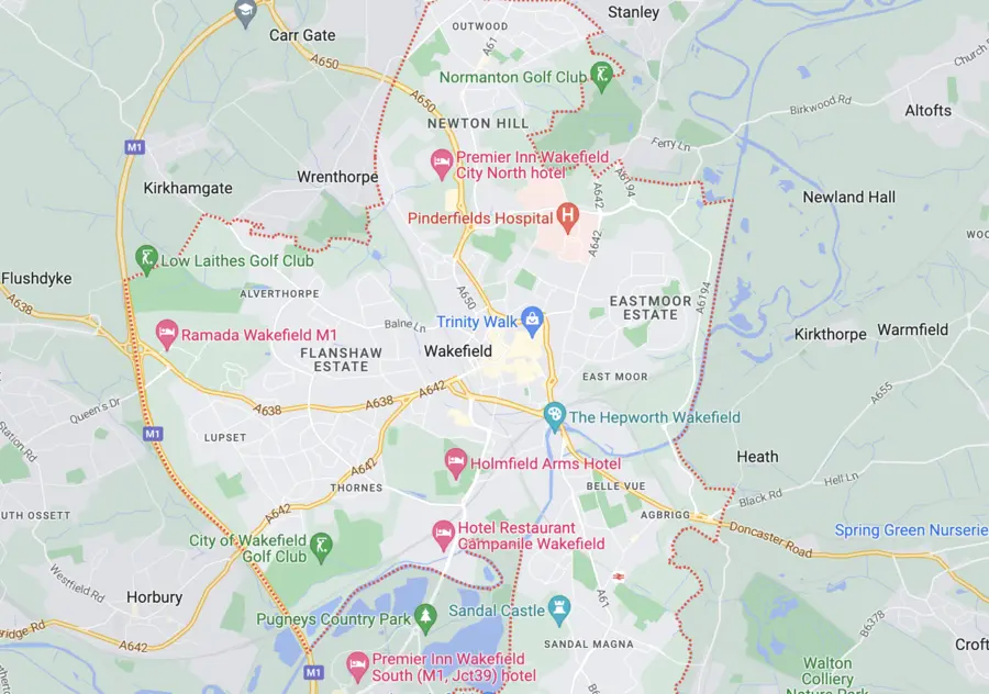 A map of a city with many locations