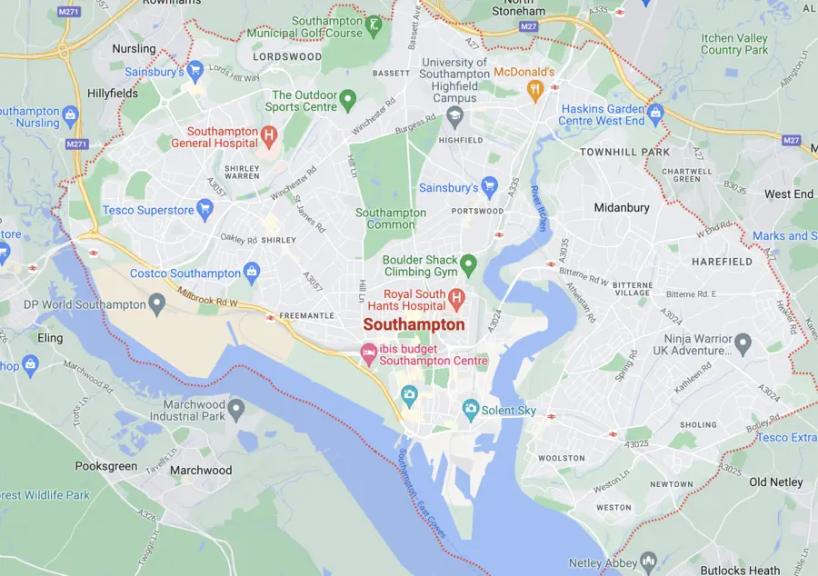 A map of the area of southampton