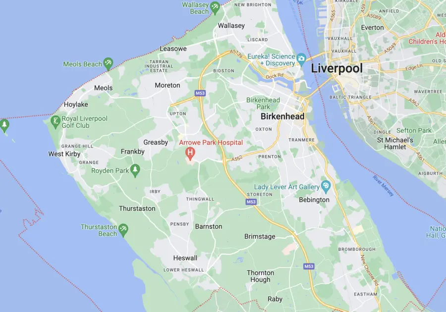 A map of liverpool showing the location of the area