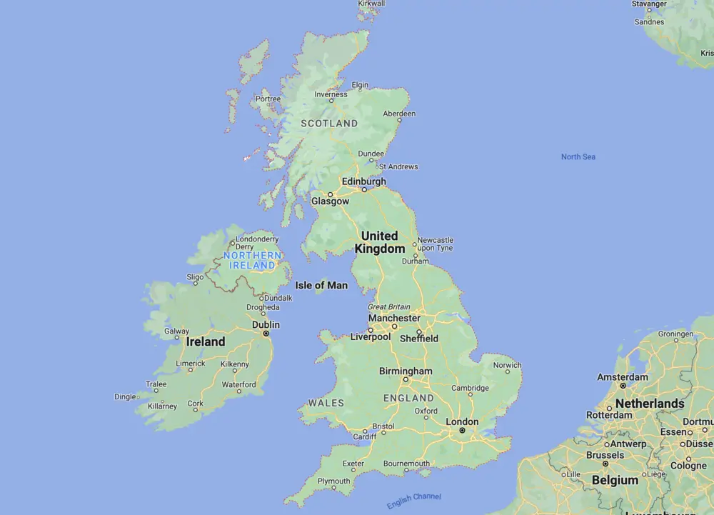 A map of the united kingdom of england