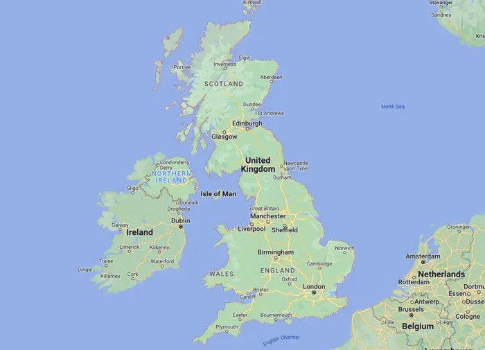 A map of United Kingdom and Ireland.