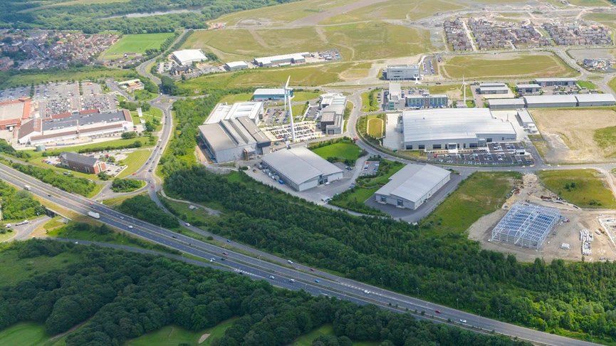 An aerial view of a large industrial area