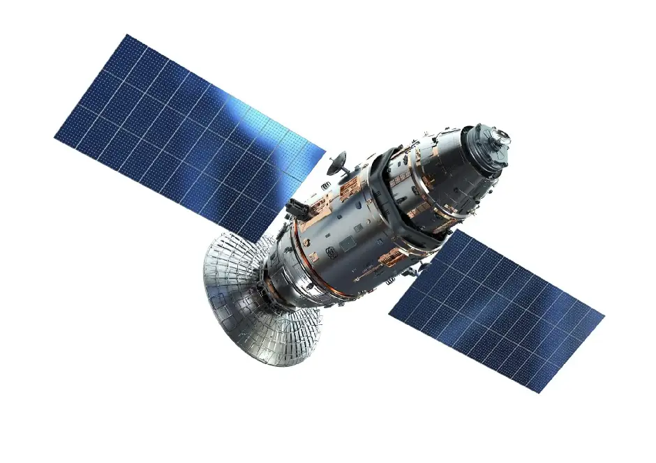 Detailed satellite with solar panels against white background