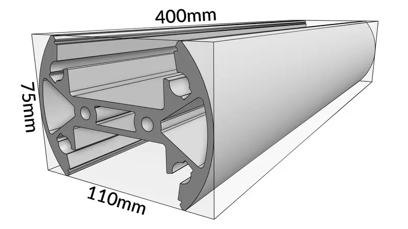 400x110x75 Aluminium Extrusion (Annotated)