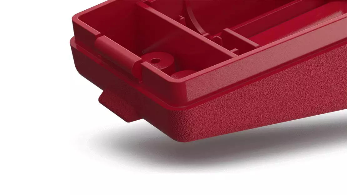 A close-up of a red plastic object.
