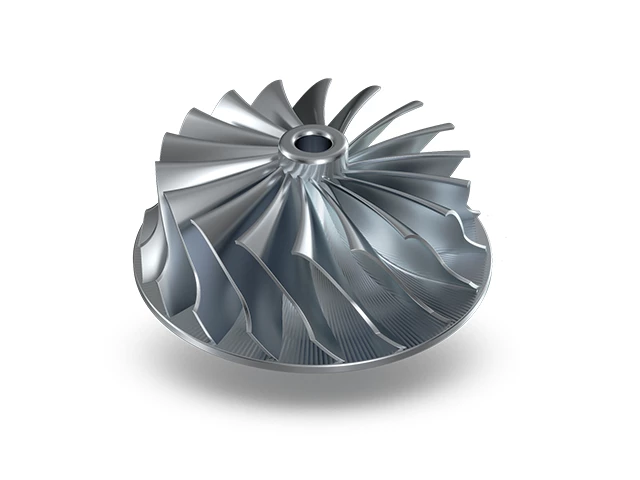 A close-up of a metal turbine.