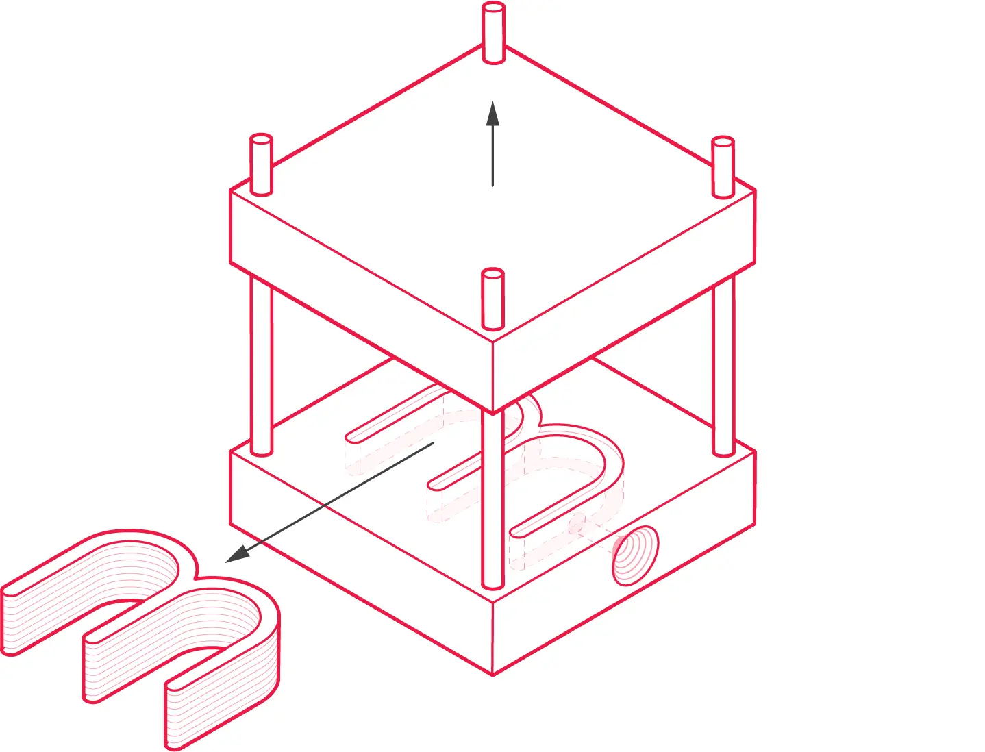 A line drawing of a three tiered shelf