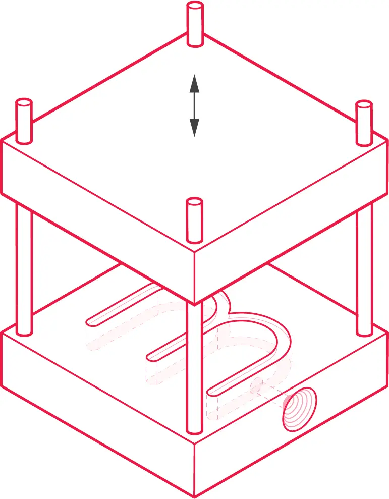 A drawing of a three tiered box with a handle