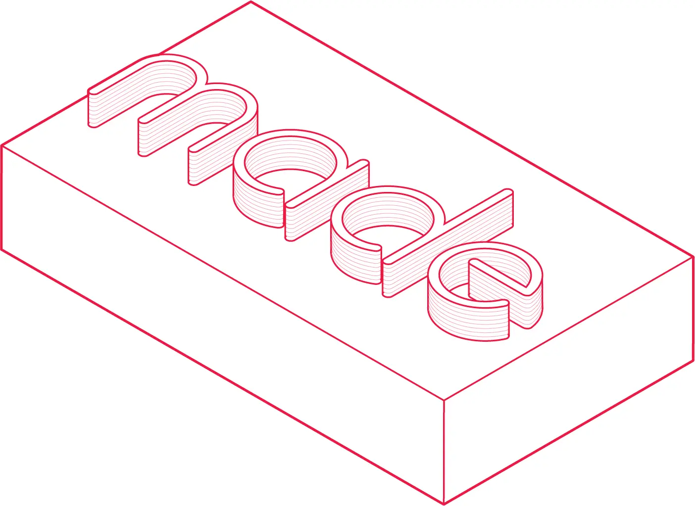 A line drawing of a box with three rings