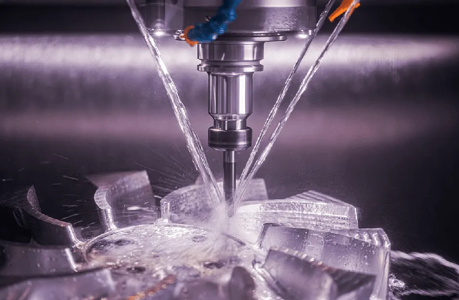 A close up of a machine cutting ice