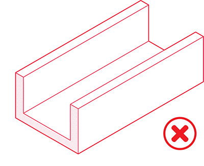 A line drawing of a corner with a red cross mark