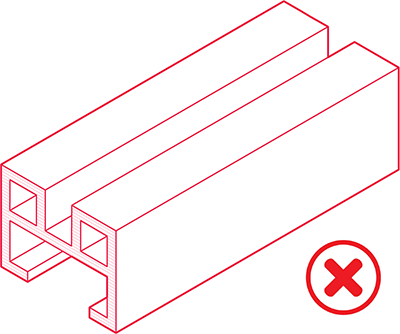 A line drawing of a rectangular section with a red x on it