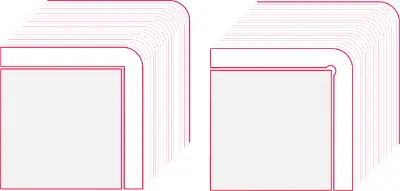 A set of four red and white frames on a white background