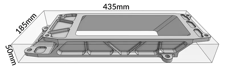 435x185x50 5 Axis CNC Machined Part (Annotated)