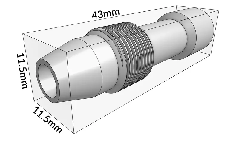 43x11.5x11.5 CNC Turned Part (Annotated)