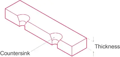 A line drawing of a rectangular object with the words counterlink and thickness