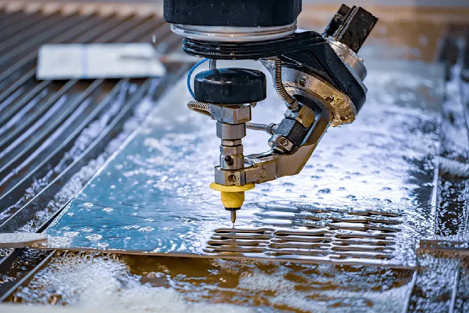 A machine is cutting a piece of metal