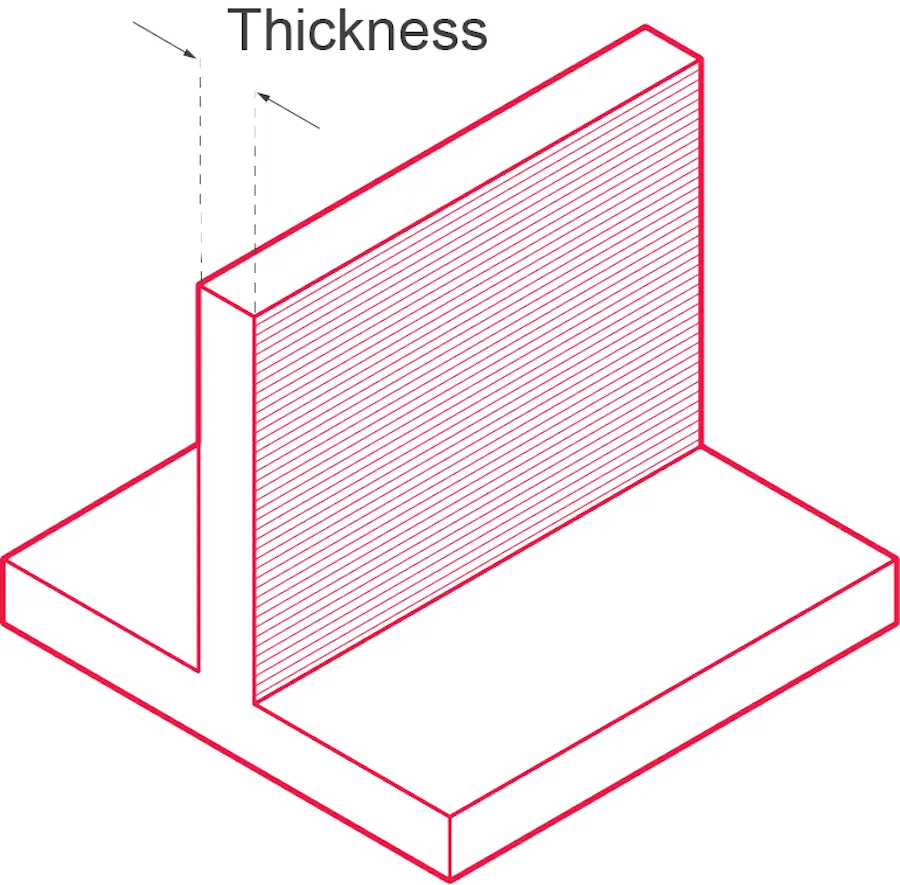 A diagram displaying wall thickness for an injection moulded part