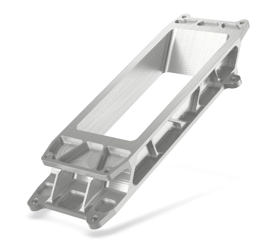 A white plastic device holder on a green background.