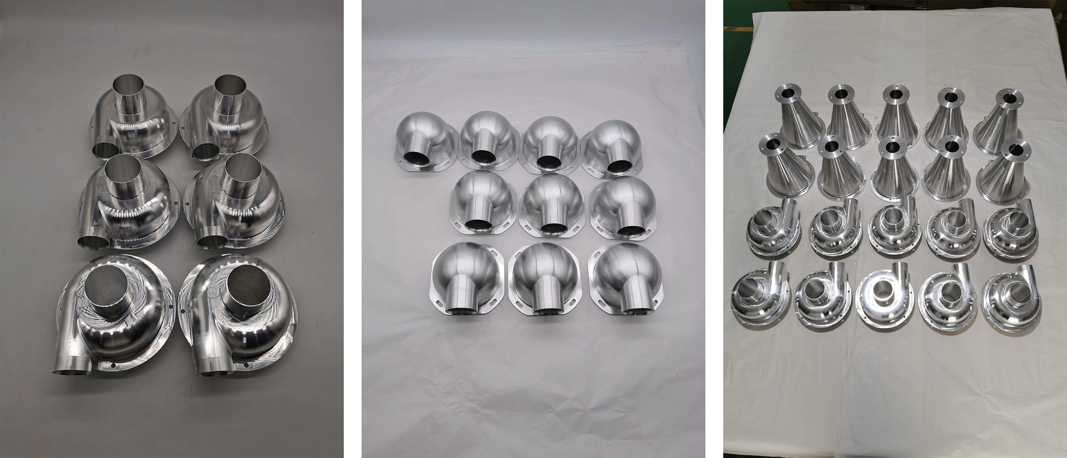 Metallic turbo components in three different manufacturing stages
