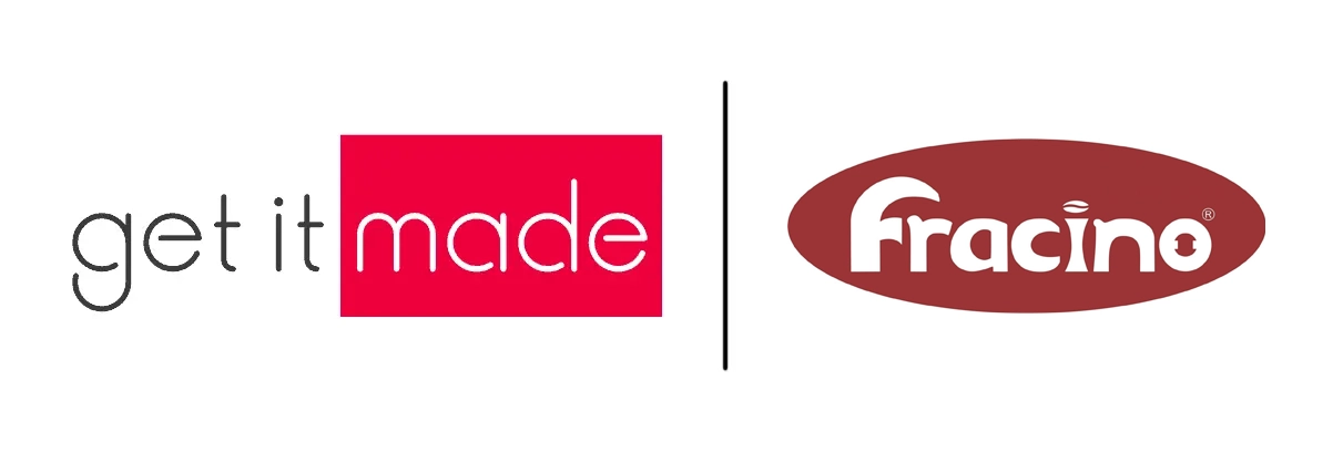 Get It Made and Fracino logos side by side in red and maroon colors