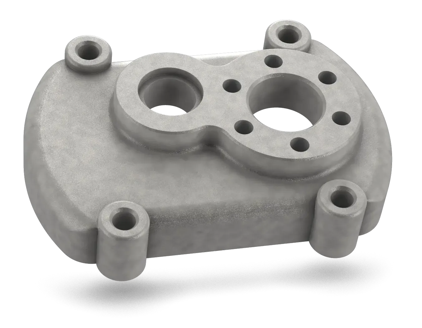 A silver aluminium object with holes.